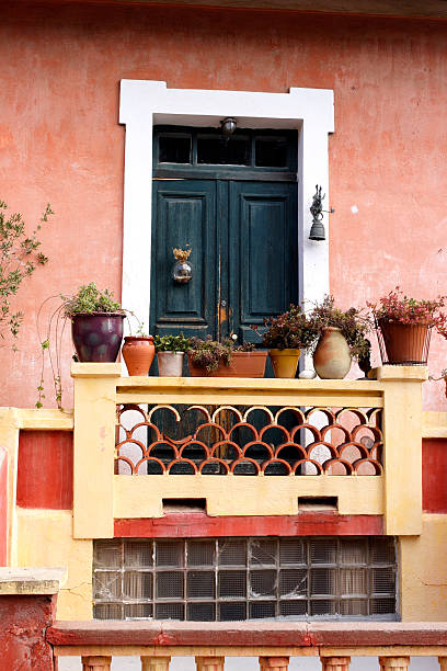 traditional painted entrance in Calvi Corsica stock photo