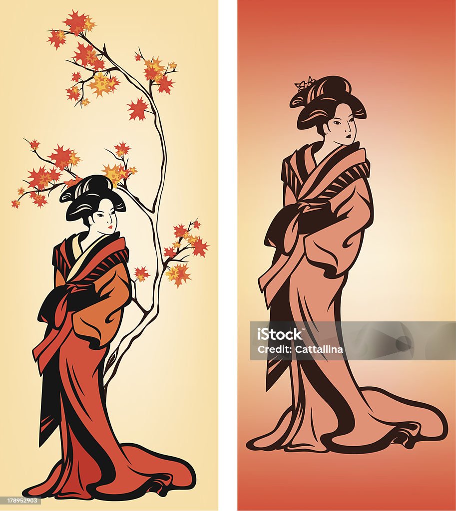 Japanese Autumn Autumn season japanese geisha colorful vector decorative elements (high-resolution JPEG included) Geisha stock vector