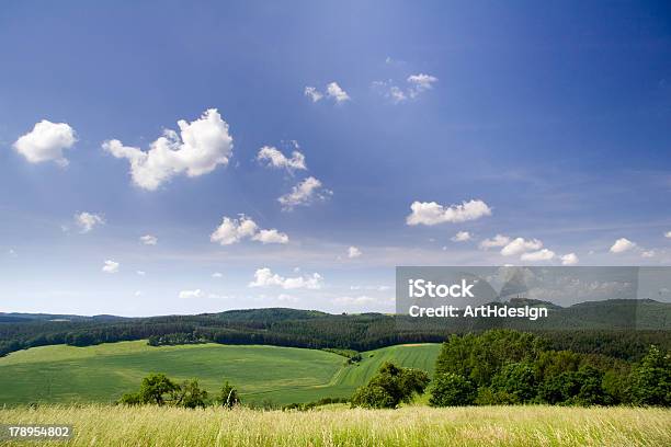 Landscape With Castle Leuchtenburg At Horizon Stock Photo - Download Image Now - Agricultural Field, Blue, Cloud - Sky