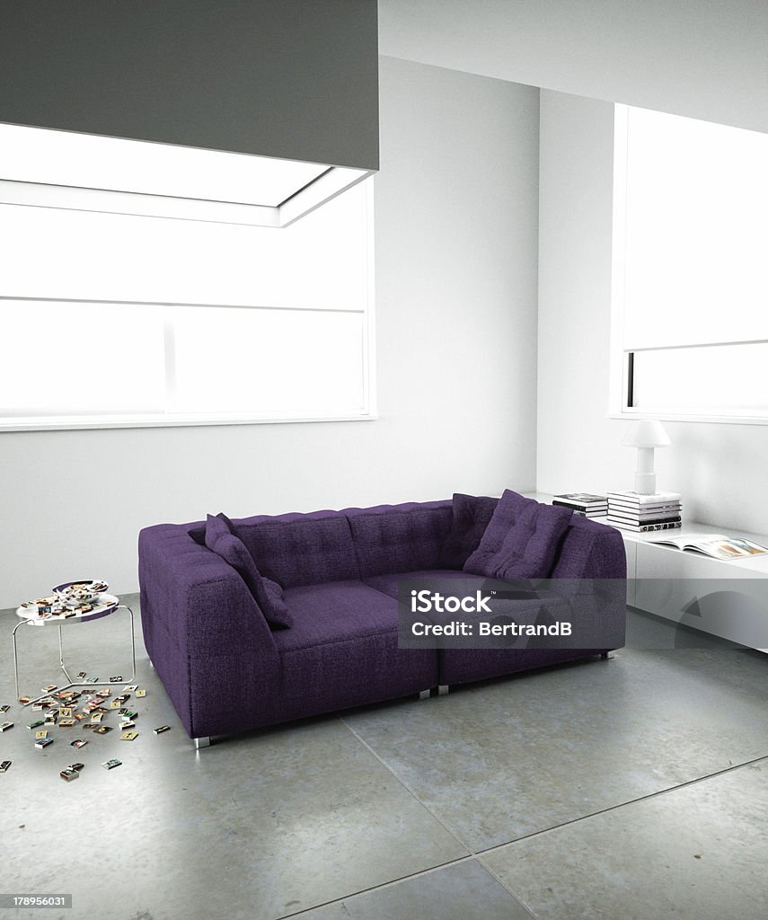 Violet canapé en intérieur minimaliste - Photo de Allumer libre de droits