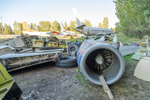 Disassembled planes in the aircraft graveyard