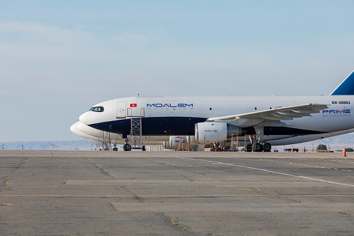 Bishkek, Kyrgyzstan - September 26, 2023: Airplanes at the Manas International Airport
