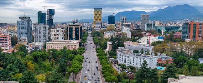 Aerial image of the city of Tirana during the season of Autumn.