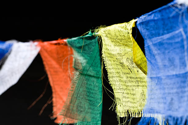 Tattered Tibetan Prayer Flags stock photo