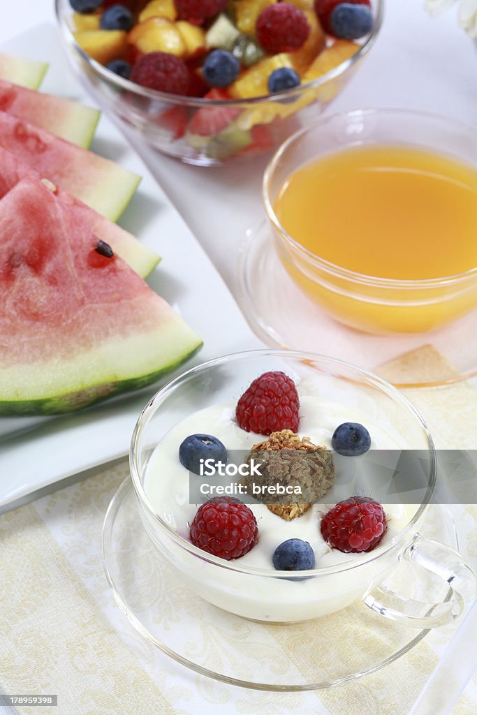 Yogurt Healthy breakfast or snack - yogurt with fruits Blueberry Stock Photo