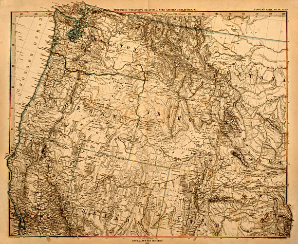 antigo mapa da estados unidos noroeste do pacífico. - montana map old cartography imagens e fotografias de stock