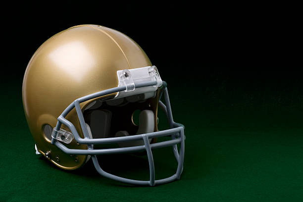 istock Gold football helmet on green 178959679