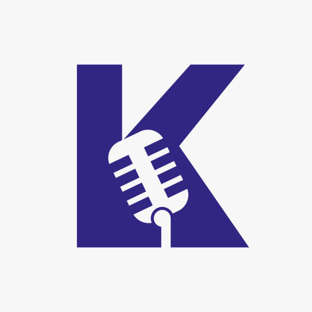 ilustraciones, imágenes clip art, dibujos animados e iconos de stock de logotipo del podcast de la letra k. plantilla vectorial de símbolo musical - letter k audio