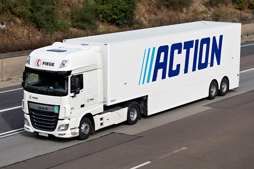 Frankfurt am Main, Germany - September 22, 2018: Action truck on motorway