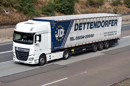 Frankfurt am Main, Germany - September 22, 2018: Dettendorfer truck on motorway