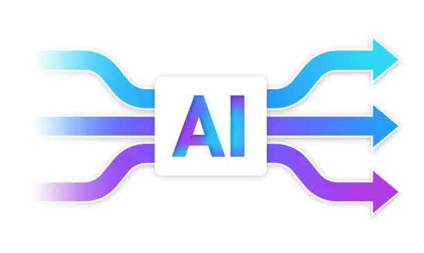 Vector illustration of Artificial Intelligence Data Processing Data Model Merging Together