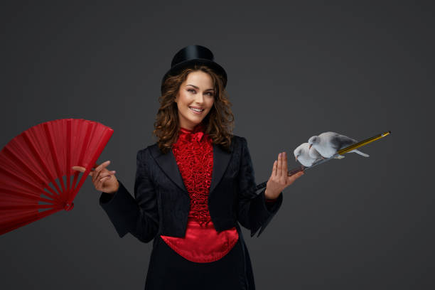 Joyful illusionist's dazzling dove magic