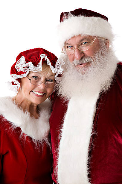 nahaufnahme porträt des real santa und mrs. claus - overweight smiling senior women 70s stock-fotos und bilder