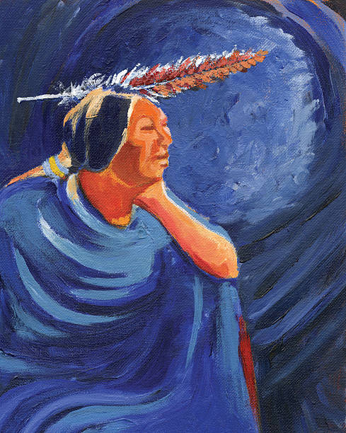 Blue Moon Painting by me of Native American Indian under a blue moon. Cherokee stock illustrations