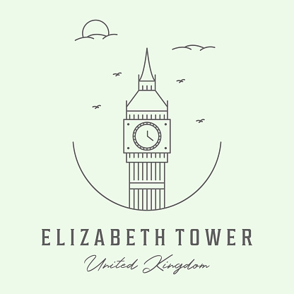 icon elizabeth tower line art minimalist illustration design london united kingdom logo