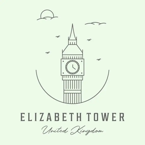 Vector illustration of icon elizabeth tower line art minimalist illustration design london united kingdom logo