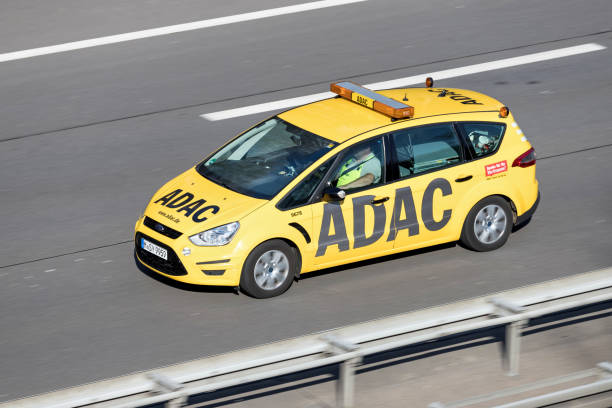 ADAC car Wiehl, Germany - March 30, 2019: ADAC car on motorway adac stock pictures, royalty-free photos & images