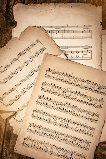 Alleluia. Antique sheet music. Latin hymnal parchment.