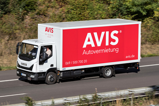 Wiehl, Germany - September 29, 2018: Iveco Eurocargo of Avis on motorway