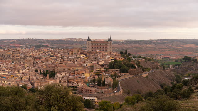 Sunset Close-up timelapse of Toledo Imperial City, Spain
