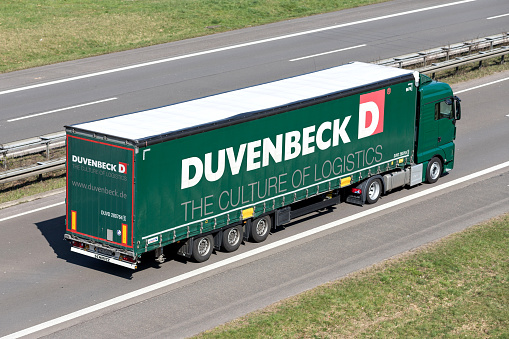 Engelskirchen, Germany - March 30, 2019: Duvenbeck truck on motorway