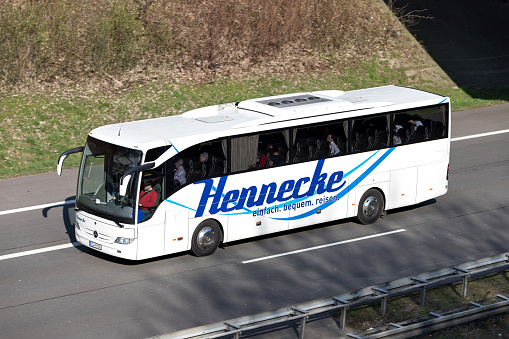 Wiehl, Germany - March 30, 2019: Hennecke intercity bus on motorway