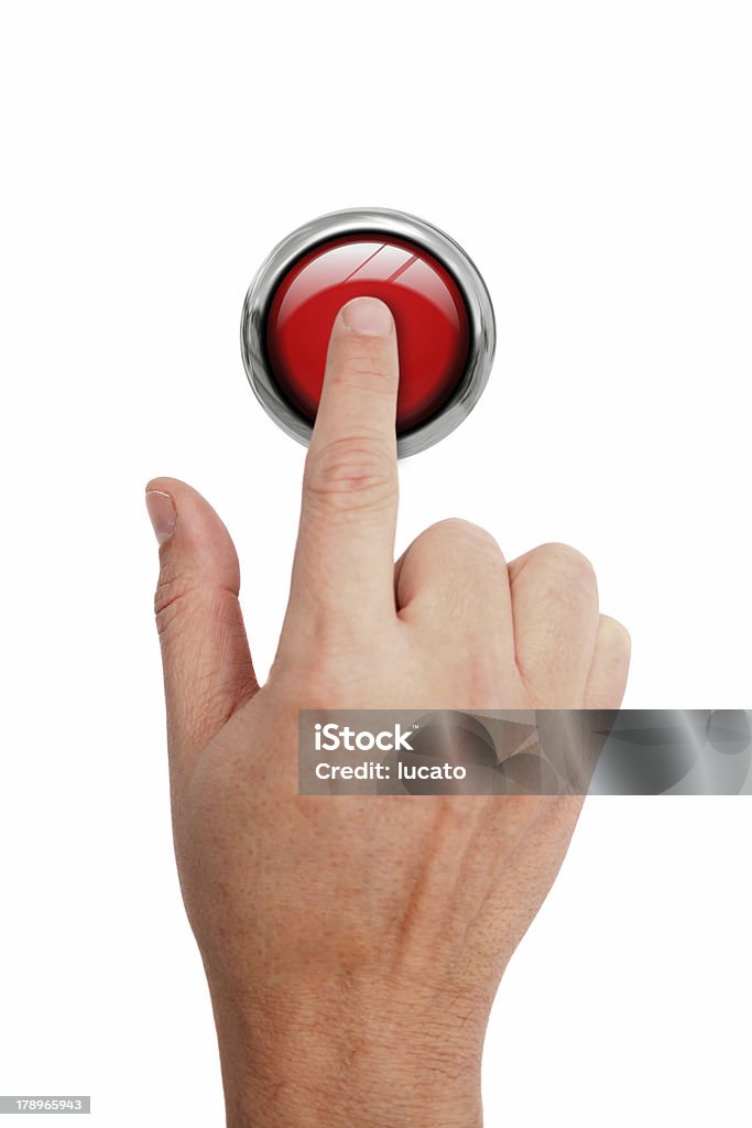 Premendo il pulsante STOP - Foto stock royalty-free di Pulsante