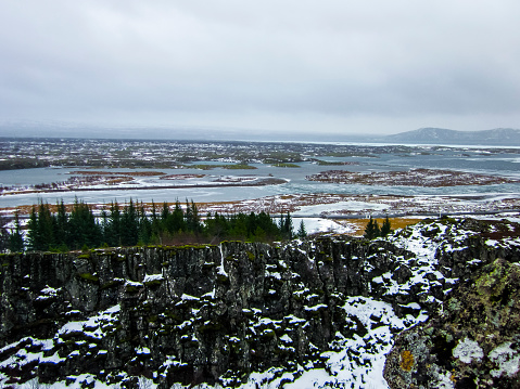 Winter landscape in southern Iceland, Northern Europe.