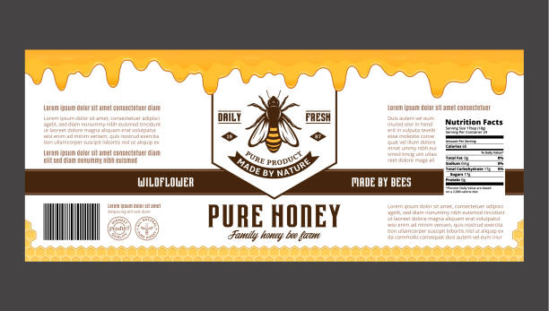 Honey label design with honeycombs and dripping honey vector art illustration