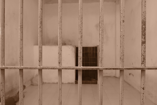 Inside the prison in sepia simulation film tones.