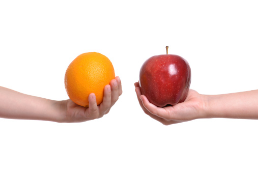 compare apple to orange white background