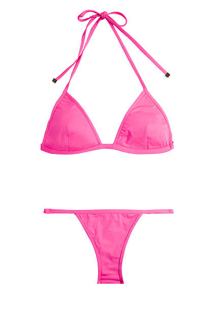fluor pink bikini - bikini stock-fotos und bilder