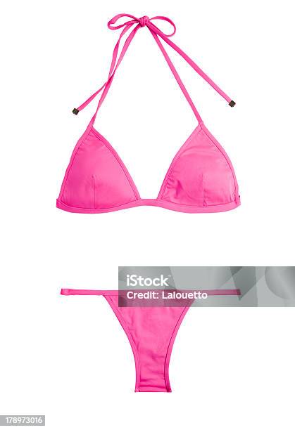 Fluor Pink Bikini Stock Photo - Download Image Now - Bikini, White Background, Cut Out