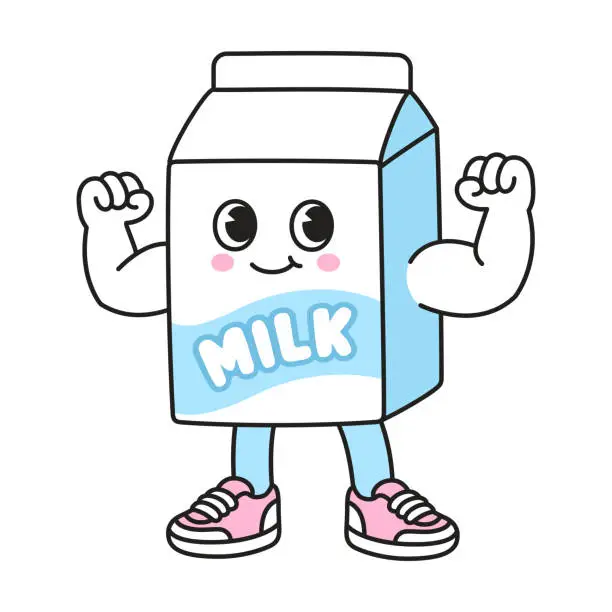 Vector illustration of Funny cartoon milk carton flexing muscles