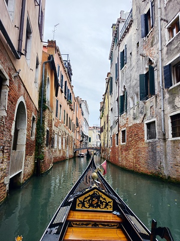 POV from a Gondola on a Canal in Venice, Italy