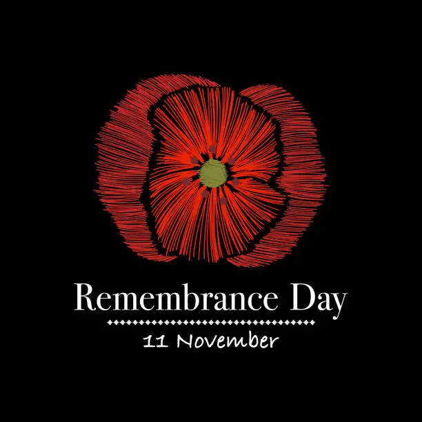 Vector illustration of Remembrance Day vector background banner. Red Poppy flower - a symbol of International Day of Remembrance Memorial Anzac Poppy Day . Poppy for Armistice Veterans day.