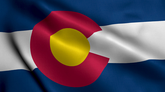 Colorado State Flag. Waving Fabric Satin Texture National Flag of Colorado 3D Illustration. Real Texture Flag of the State of Colorado in the United States of America. USA. High Detailed Flag