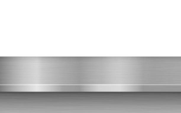 istock Silver steel countertop, empty shelf. mockup of table top. Metal kitchen countertop. Vector illustration. 1789791417