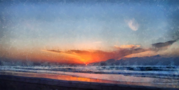 Painting of beatiful susnet sunrise at the beach
