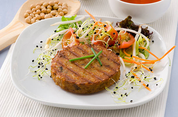 Vegetarian tofu burger. stock photo