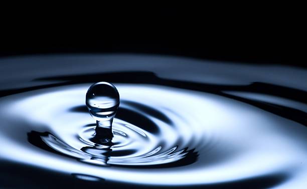 istock Water drop and splash close up, dark blue color 178980295