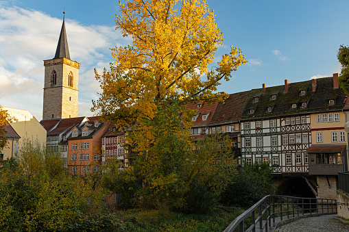 merchants bridge in the old town of Erfurt in autumn