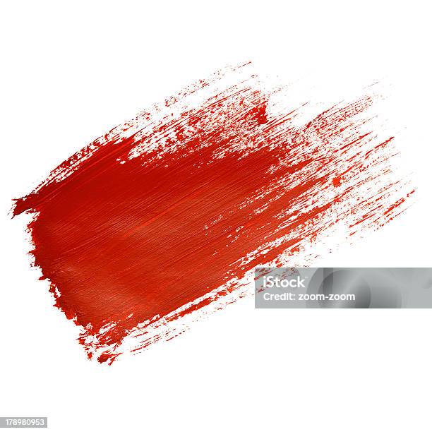 Red Brush Stroke On White Paper Stock Photo - Download Image Now - Abstract, Art, Art And Craft