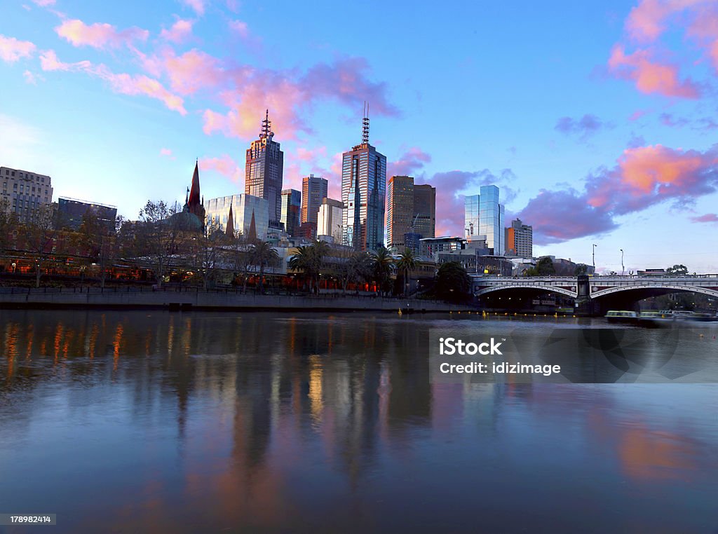 Die skyline von Melbourne Sonnenuntergang - Lizenzfrei Abenddämmerung Stock-Foto