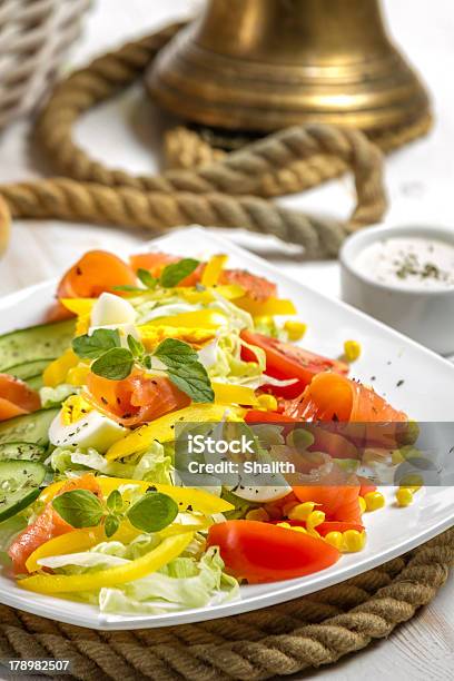 Closeup Of Healthy Salad With Salmon And Vegetables Stock Photo - Download Image Now
