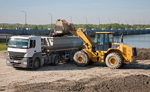 a truck and a bulldozer