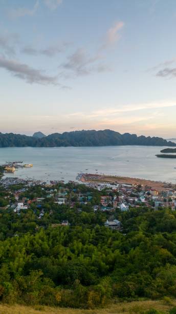 istock an island surrounded by water and trees with people standing in it 1789828630