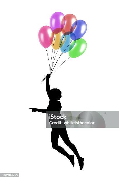 Giovane Donna Volando Con Palloncini - Fotografie stock e altre immagini di Adulto - Adulto, Allegro, Ballerina - Ballerino