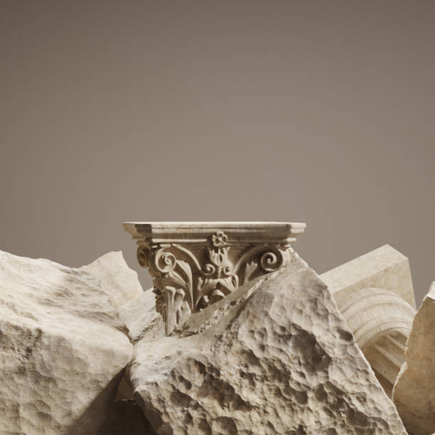 istock Antique column for product demonstration. Stone, slabs as decoration. 1789835529