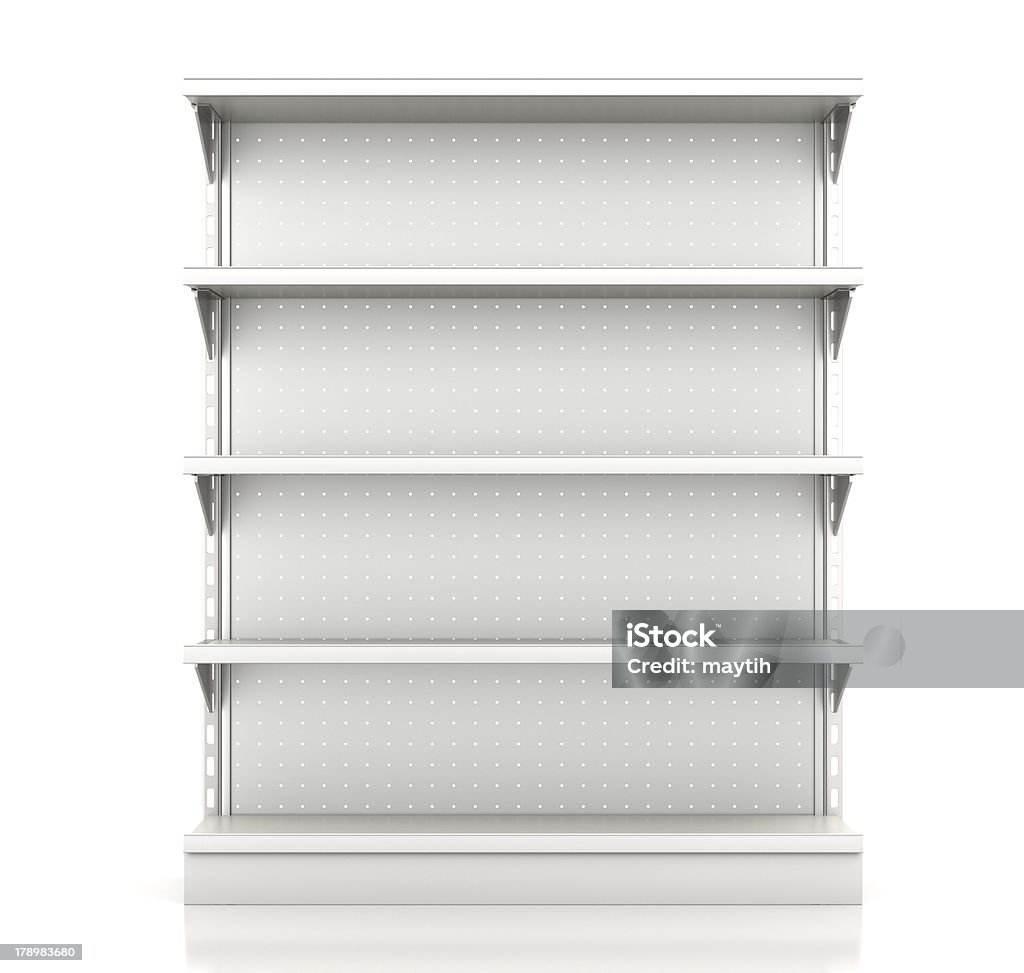 supermarket shelves supermarket shelves render from front on white Shelf Stock Photo